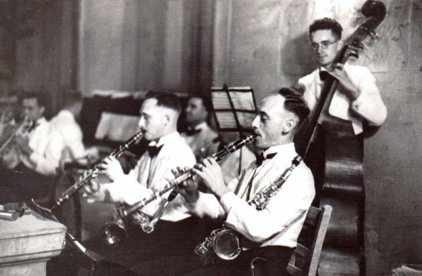 The dance band playing at the Alexandra Fleet Club on 25th June 1939. John is 2nd right.